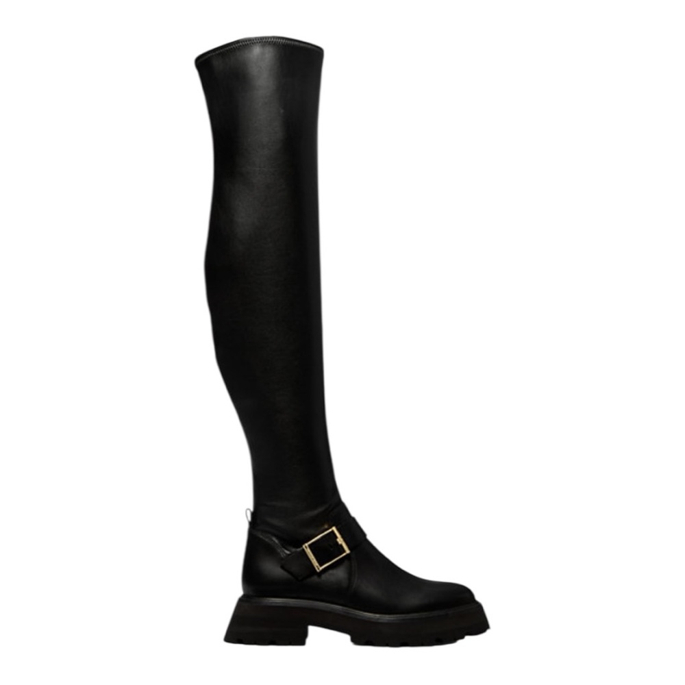 Michael Kors Over The Knee Boots Lug Sole Gold Buckle w/ Zip Women Size 7.5 NWT